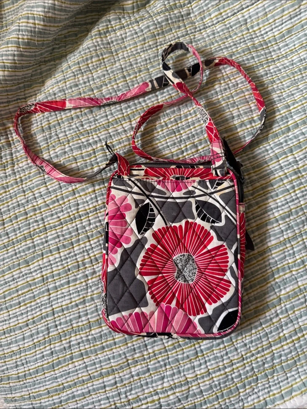 Vera Bradley Pink and Gray Floral Quilted Crossbody
